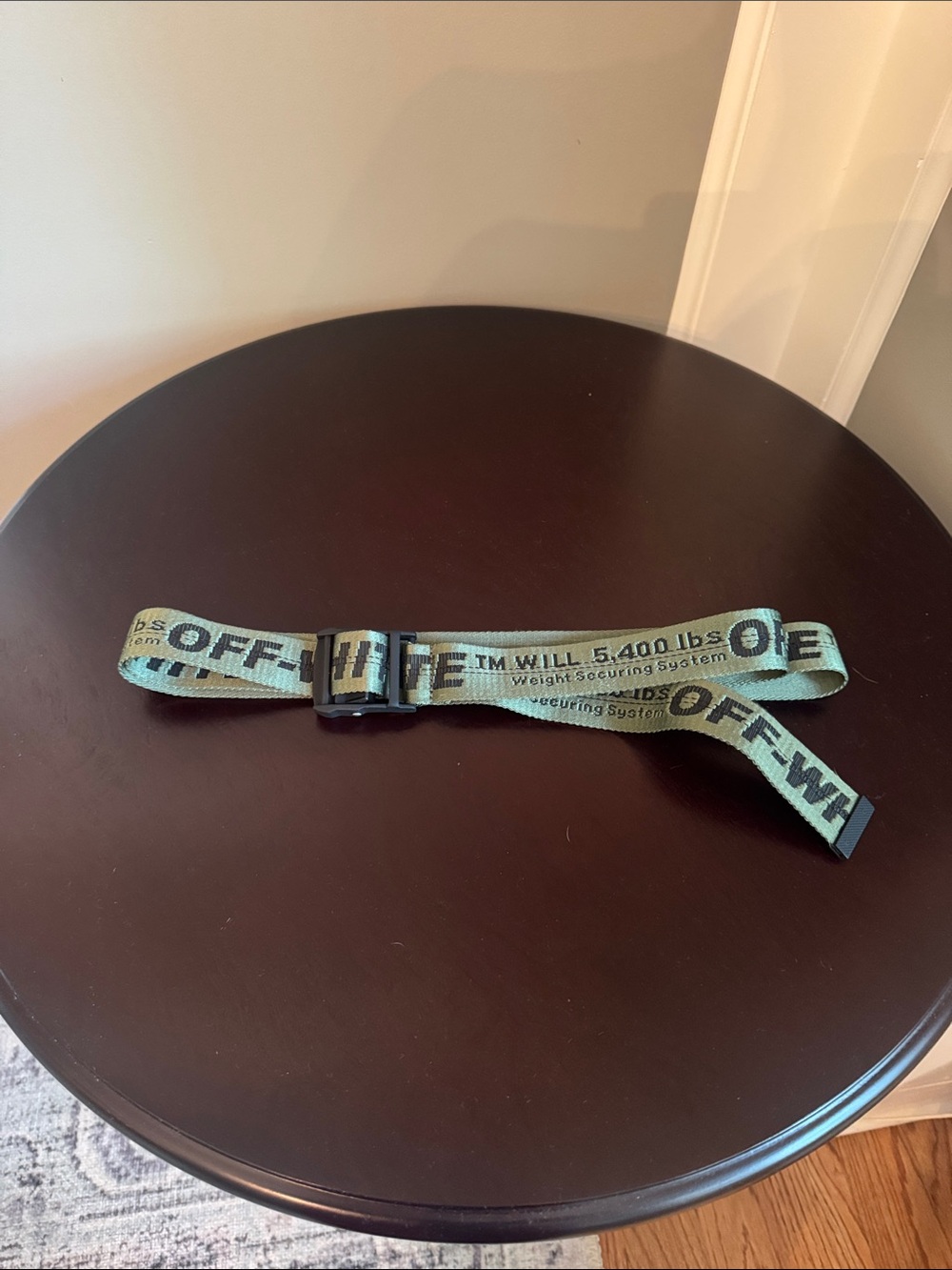 Off-White Green Industrial Web Belt with Black Text